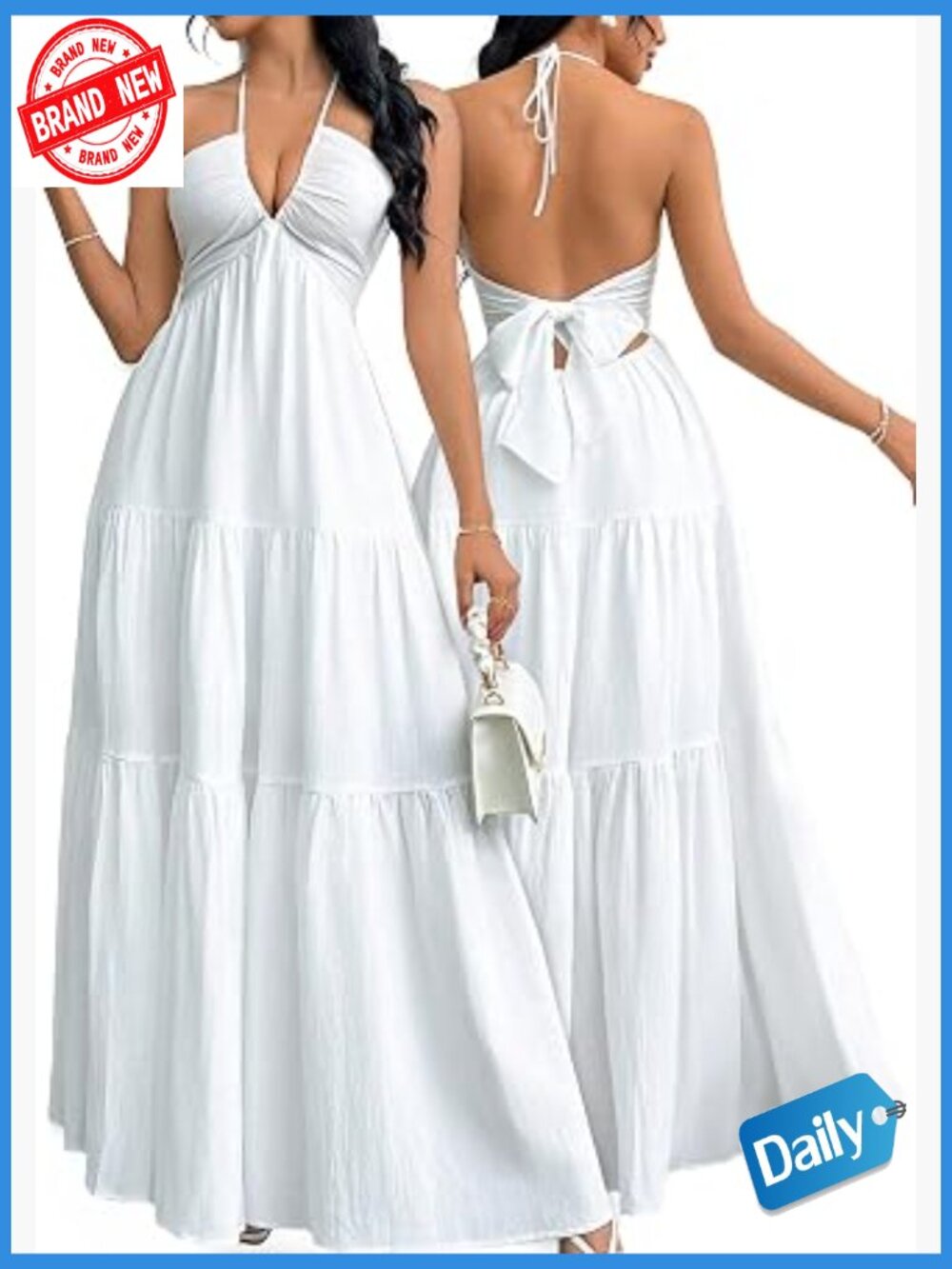 Women's Halter V-Neck A-Line Maxi Summer Dress Casual Beach Vacation